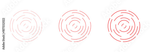 Concentric circles icon set. Set of circular ripple icons. Concentric circles with broken lines isolated on white background. Vortex, sonar wave, soundwave, sunburst, signal signs. Linear set of radar