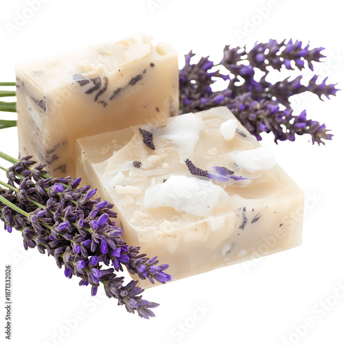 Lavender Soap With Natural Ingredients and Lavender Flowers on Display