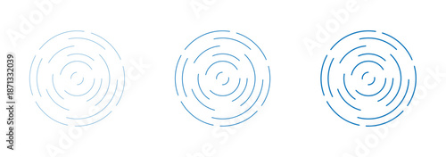 Concentric circles icon set. Set of circular ripple icons. Concentric circles with broken lines isolated on white background. Vortex, sonar wave, soundwave, sunburst, signal signs. Linear set of radar