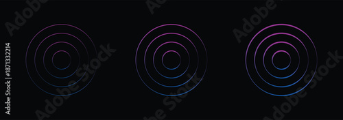 Sound pulsation circles pack. Point radio waves. Isolated vector illustration on white background. Dashed and dotted line rippled radial rounded circle Circular line pattern resembling sunshine light 