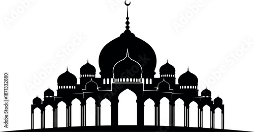 Black silhouette of a mosque with domes and arches