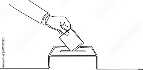 Continuous one line drawing hand putting paper in the ballot box for General Regional or Presidential Election.one line vector illustration with out background