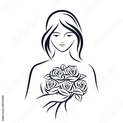 Side Profile Silhouette of a Woman with a Bun Hairstyle in Black and White