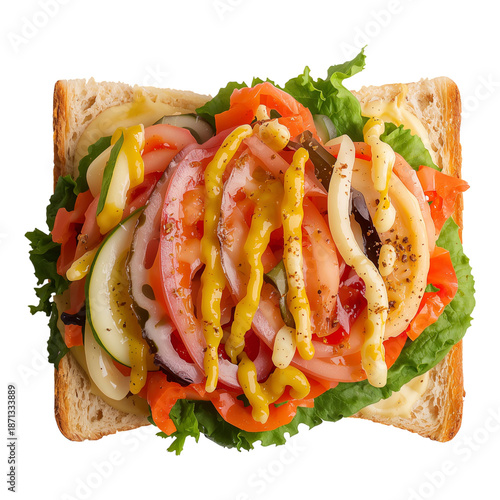 Sandwich With Vegetables and Sauces on Bread Served on a White Background at ...