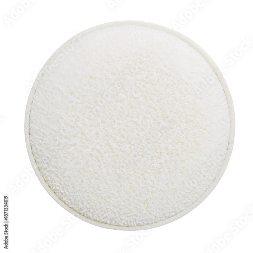 Round White Fluffy Rug Placed on a Floor in a Simple Indoor Space Near Furniture