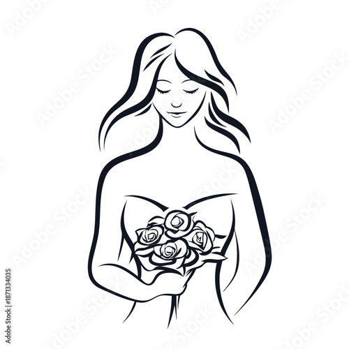 Artistic Female Silhouette with an Updo Hairstyle Black and White Profile Design