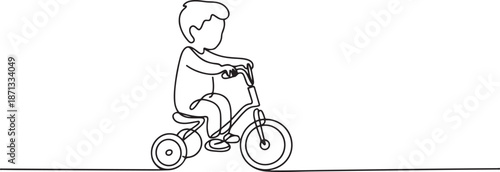 Single one line drawing kids tricycle. Children tricycle transportation.one line vector illustration with out background