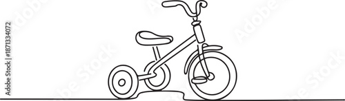 Single one line drawing kids tricycle. Children tricycle transportation.one line vector illustration with out background