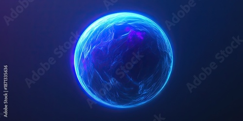 Wallpaper Mural A digital illustration of a glowing blue planet with vibrant, swirling energy patterns, floating in a dark cosmos, creating a futuristic and dynamic visual effect Torontodigital.ca