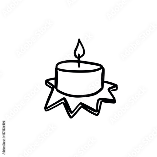 A hand drawn doodle of a candle in star shaped candle holder.