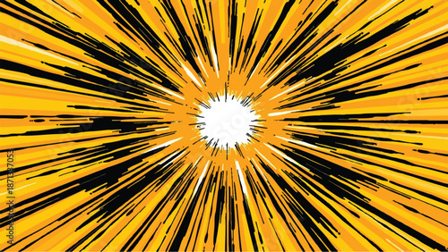 Abstract A dynamic abstract composition bursts forth with radiating energy and intense visual impact, an artistic expression of power and motion. 