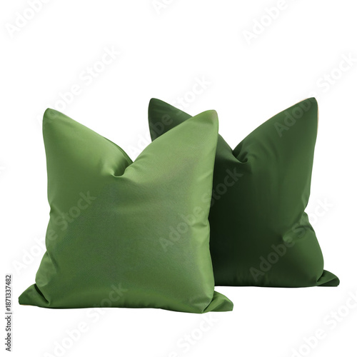 Green Pillows Placed Side by Side on a Plain Surface During Daylight Hours