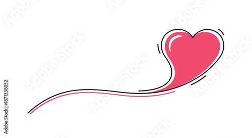 Vibrant pink heart icon with a long dynamic trailing line suggesting movement or speed against a clean white background.