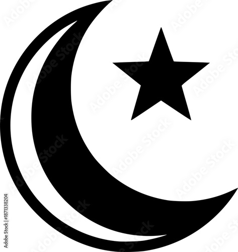 Ramadan Kareem Crescent Moon with Star Icon Isolated on White Background
