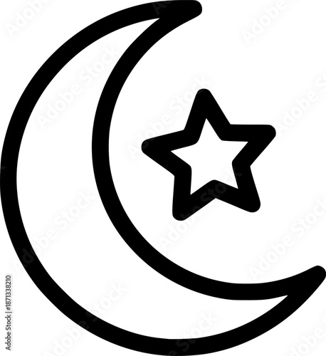 Ramadan Kareem Crescent Moon with Star Icon Isolated on White Background
