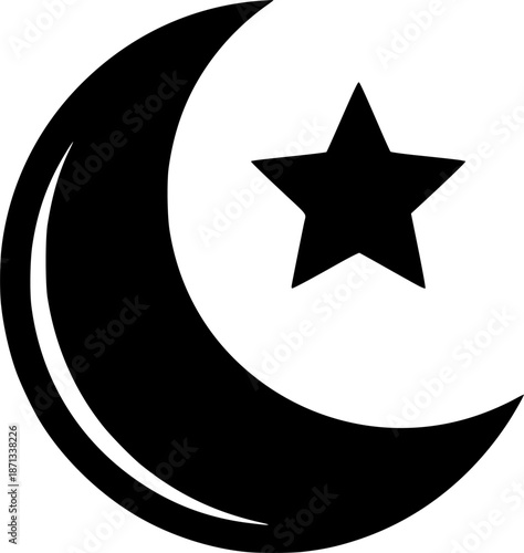 Ramadan Kareem Crescent Moon with Star Icon Isolated on White Background
