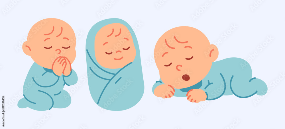 Fototapeta premium Adorable Babies Sleeping And Praying With Sweet Innocence