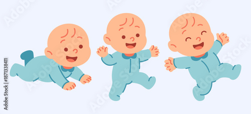 Happy Babies Growing And Crawling With Different Emotions