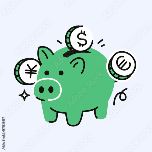 Green Piggy Bank Saving Coins Financial Planning Concept