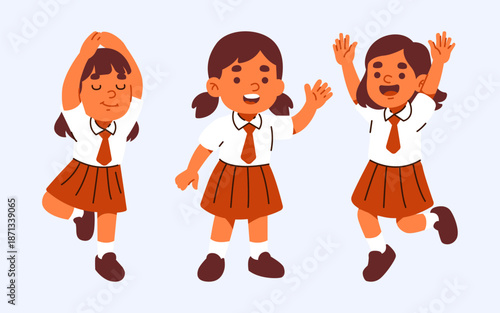 Joyful Schoolgirls Performing Various Lively Poses In