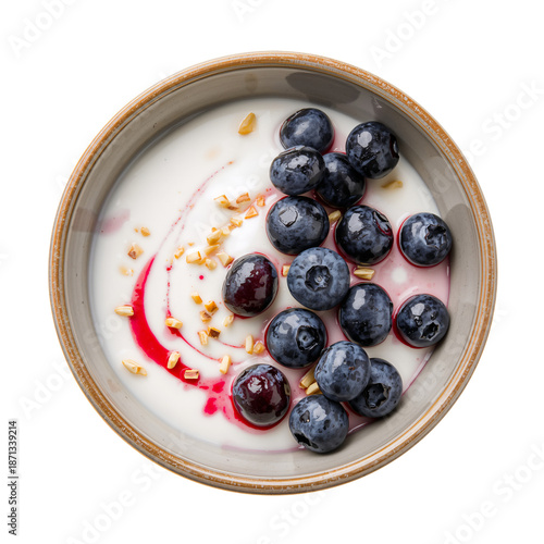 Delicious Bowl of Yogurt Topped With Blueberries and Granola in a Simple Setting
