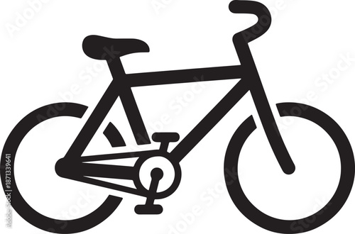Black and white line of a bicycle with a detailed front wheel and pedal mechanism also transparent background