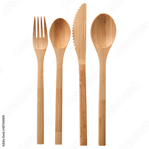 Bamboo Utensils Arranged in a Row for an Eco-Friendly Dining Experience