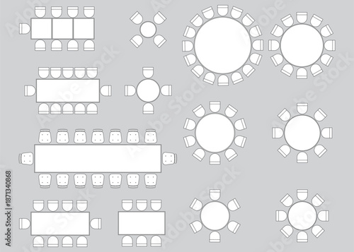Seat plan, floor plan, banquet halls, seat map, chair and tables, conference, office, home, furniture, symbol, customizable stroke, vector, illustration