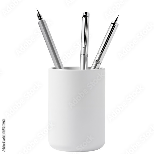 Writing Tools in a White Holder on a Plain Background for an Office or Study ...