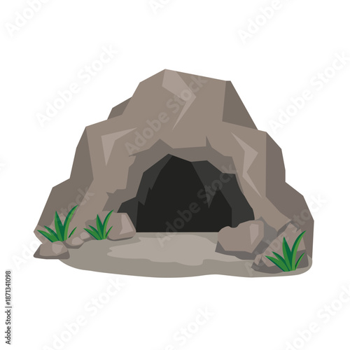 Stone cave entrance isolated on white background. Vector stock