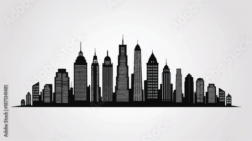 city skyline with tall buildings and skyscrapers in urban area