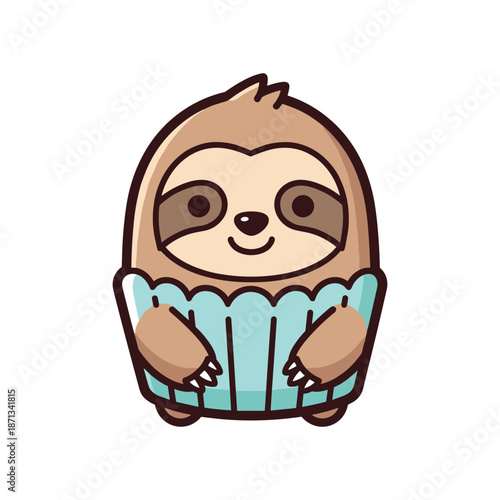 Adorable Cartoon Sloth in Cup Illustration