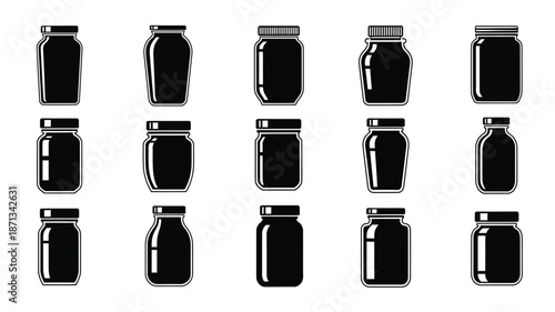 Collection of various mason jar shapes displayed as a dark silhouette