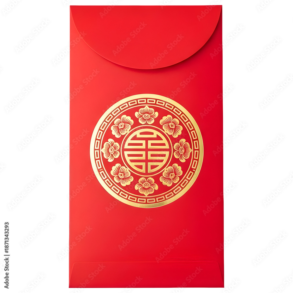 Fototapeta premium Chinese Red Envelope with Golden Double Happiness Symbol Isolated on Transparent Background