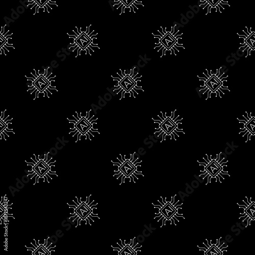 Artificial intelligence processor seamless pattern isolated on black background