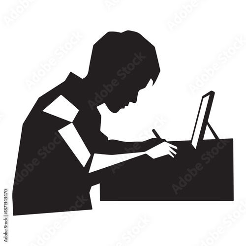 Businessman Thinking Pose Silhouette with Hand on Chin