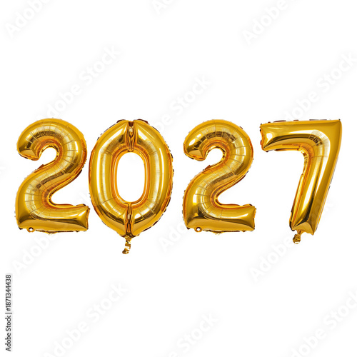 Gold Balloons Display the Year 2027 for a Celebration Event in a Room Decorat...