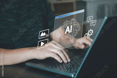 Fotografia Artificial intelligence (AI) tools, machine learning automation, intelligent online content creation, generate and data processing