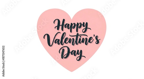 Romantic pink heart shape with 'Happy Valentine's Day' elegant script message, perfect for expressing love and affection on this special holiday