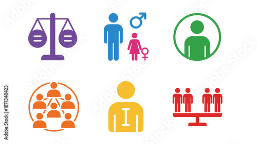 A colorful illustration representing equality, diversity, and inclusion with various human icons.