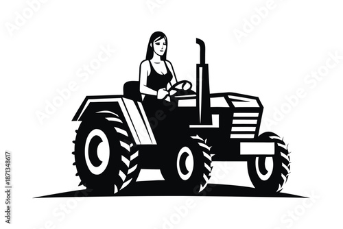 Minimalist Vector Illustration of a Woman Farming with a Broad Brimmed Hat