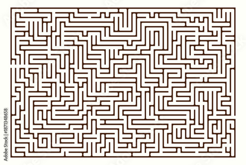 Fun labyrinth (maze) game rectangular shape. Vector graphic illustration of complex labyrinth.	