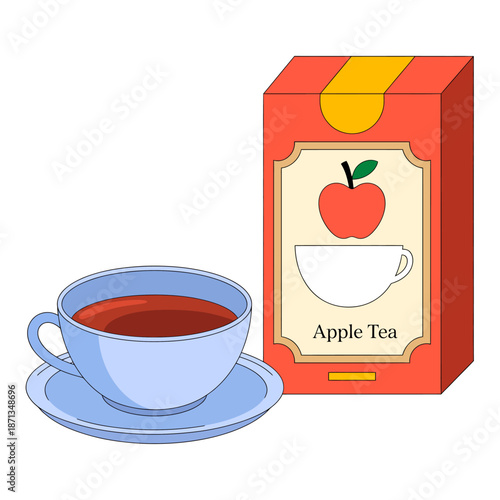Apple Tea Box and Cup Illustration for Healthy Drinks