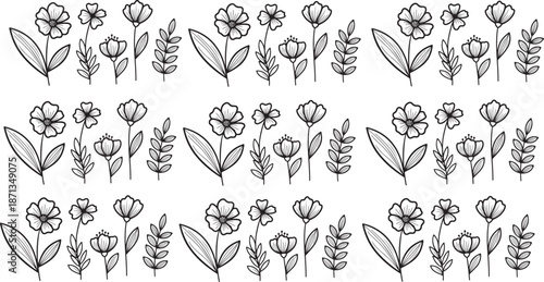 Nordic style botanical illustration pattern vector 