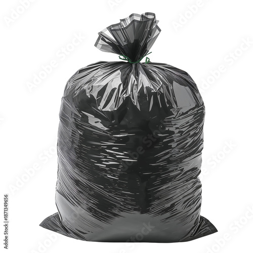 Large Black Trash Bag Filled With Waste Set for Collection in Residential Are...