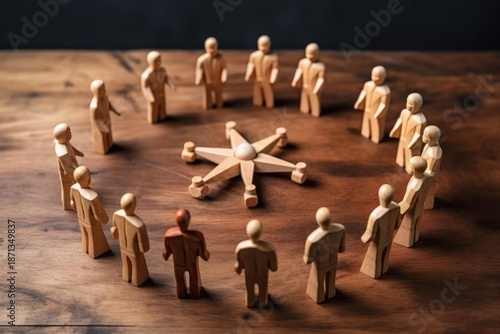 Wallpaper Mural Wooden figures representing diversity and inclusion gathering around a central hub, symbolizing teamwork Torontodigital.ca