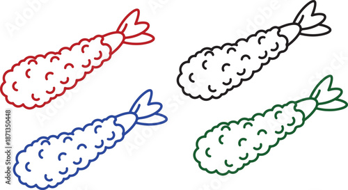 A simple line art drawing of a delicious tempura shrimp with a crispy texture outline