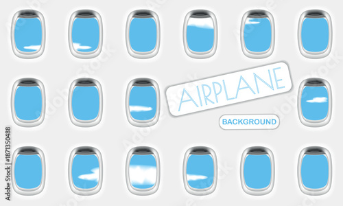 Airplane background featuring rows of aircraft windows and Space for Text