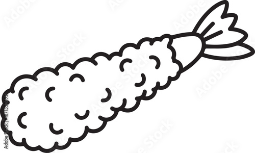 Colorful cartoon tempura shrimp illustrations with various outlines perfect for food themes