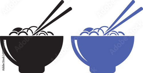 Stylized illustration of noodle bowls with chopsticks, representing asian cuisine